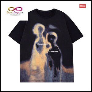 Oversized Vintage Letter Graphic Tee Unisex Cotton Blend Streetwear Top